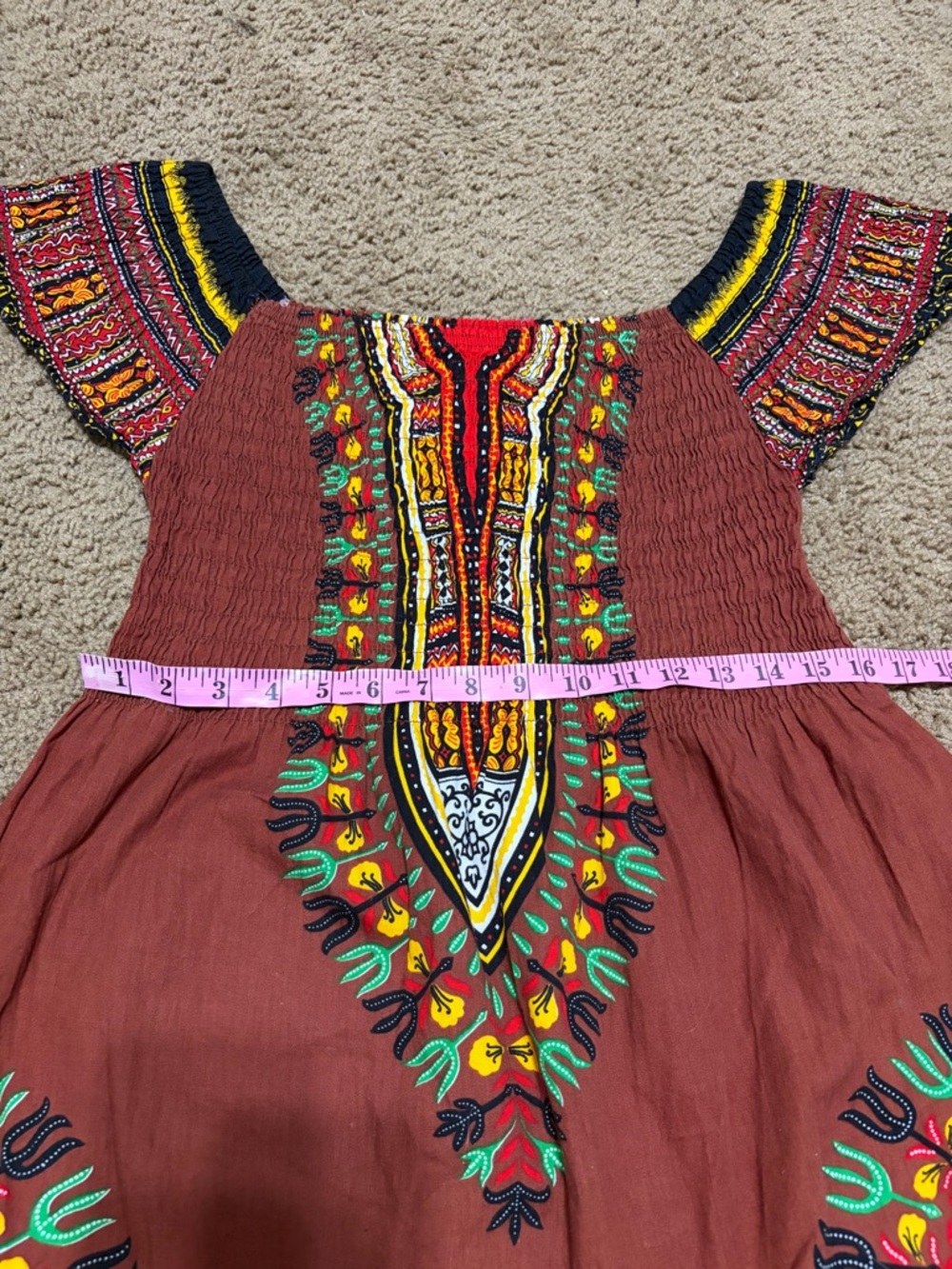 Advance Boho Dashiki Smocked Off-Shoulder Mini Dress - Vibrant African Print - Picture 9 of 10